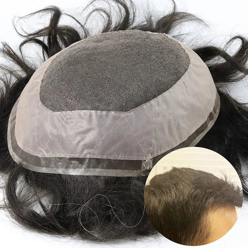 Lace Toupee With Knotted PU Skin Nature Looking Hollywood 100% Human Hair Wig For Men