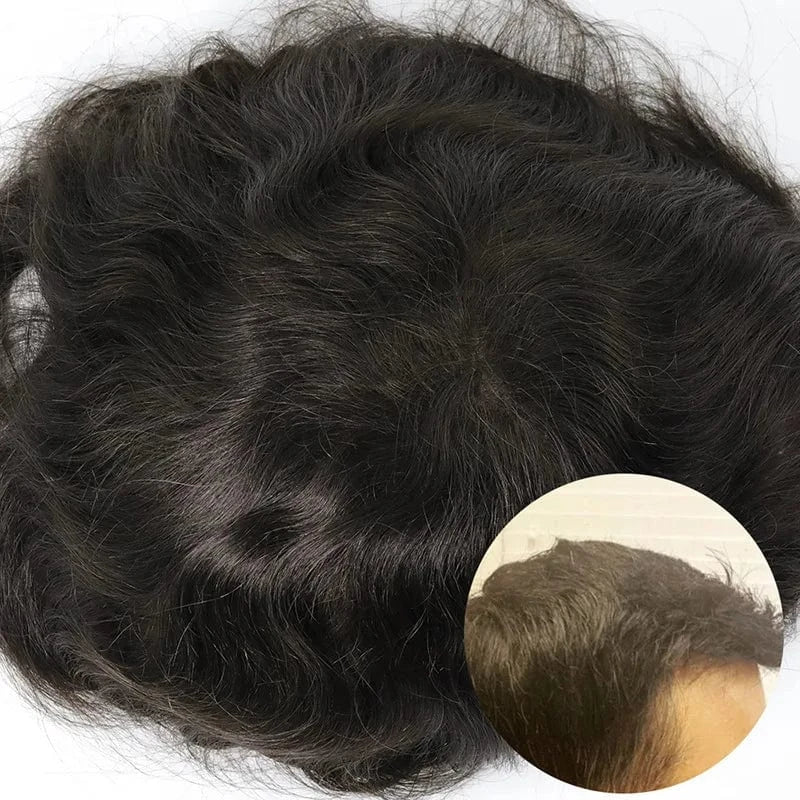 Lace Toupee With Knotted PU Skin Nature Looking Hollywood 100% Human Hair Wig For Men