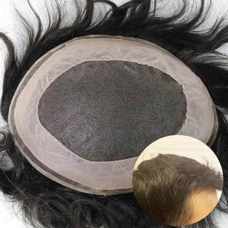 Lace Toupee With Knotted PU Skin Nature Looking Hollywood 100% Human Hair Wig For Men