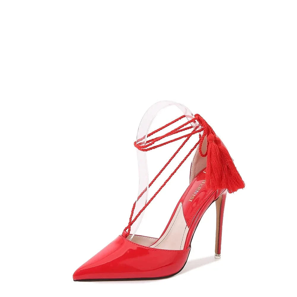 Lace Up Thin Heels Pointed Toe 12cm Elegant Bride Full Dress Party Show Models Shallow Sandals Bride Sexy Fetish Nightclub Lady