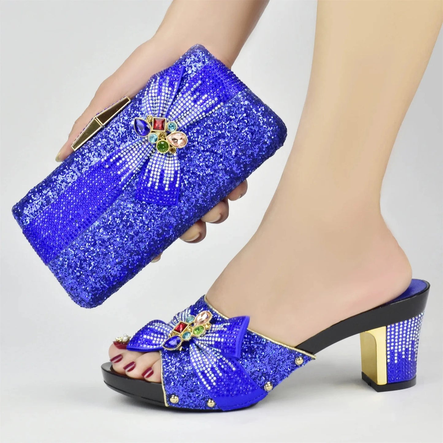 Ladies African Italian Party Women Luxury High Quality Matching Sandal Bag Ang And Sandal Bag Matching Low Heels Sandals