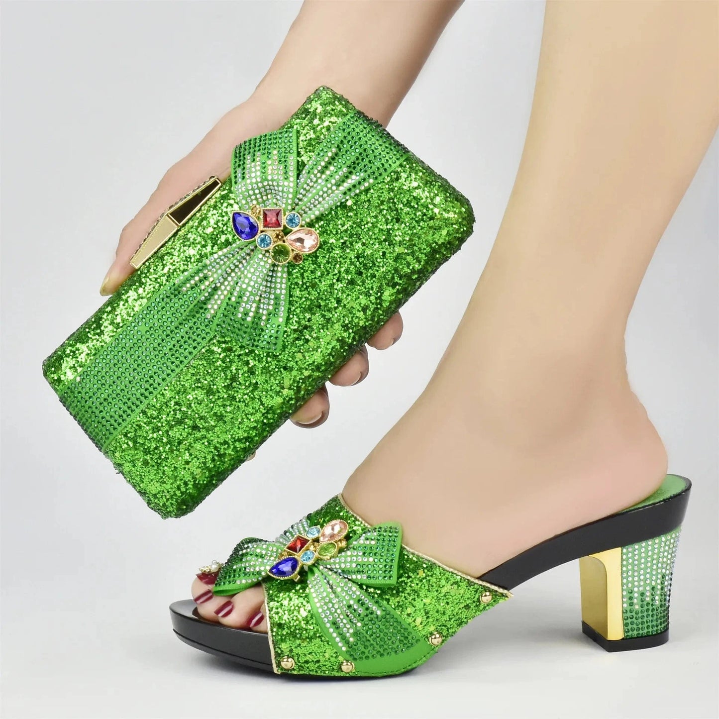 Ladies African Italian Party Women Luxury High Quality Matching Sandal Bag Ang And Sandal Bag Matching Low Heels Sandals