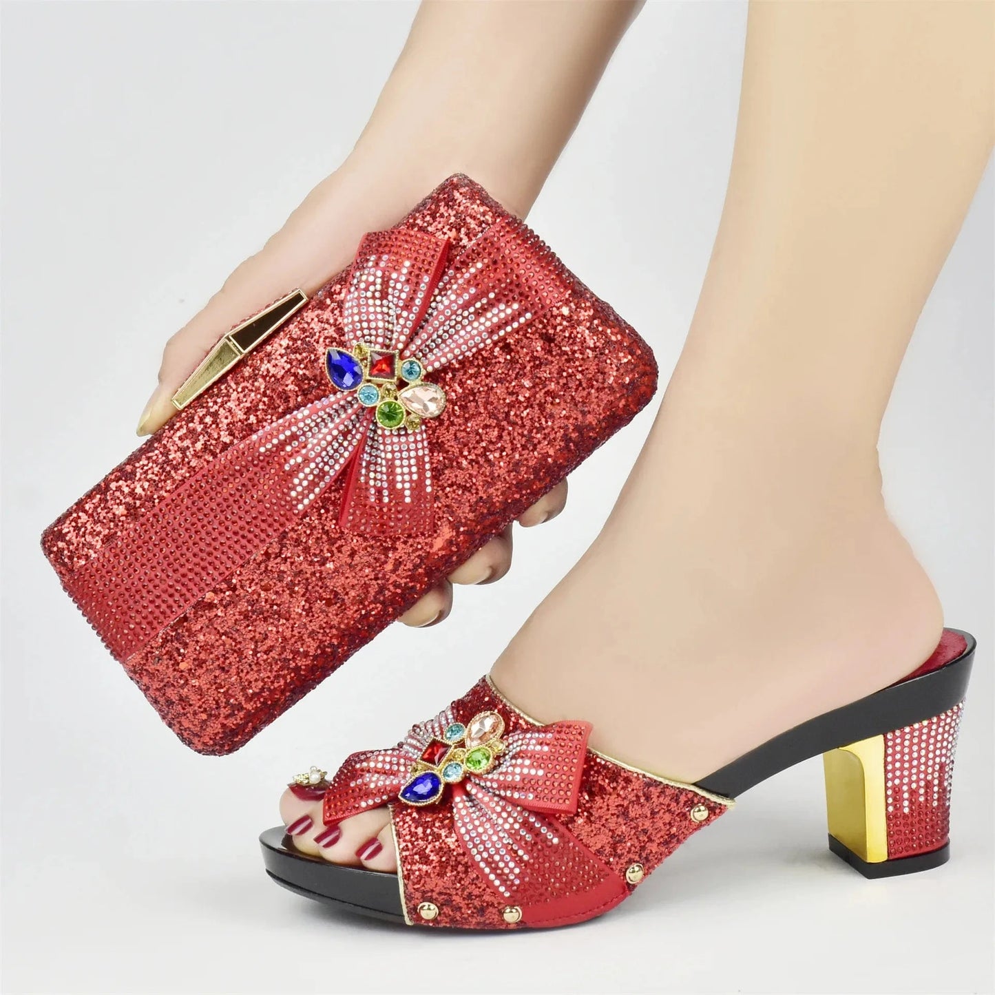 Ladies African Italian Party Women Luxury High Quality Matching Sandal Bag Ang And Sandal Bag Matching Low Heels Sandals