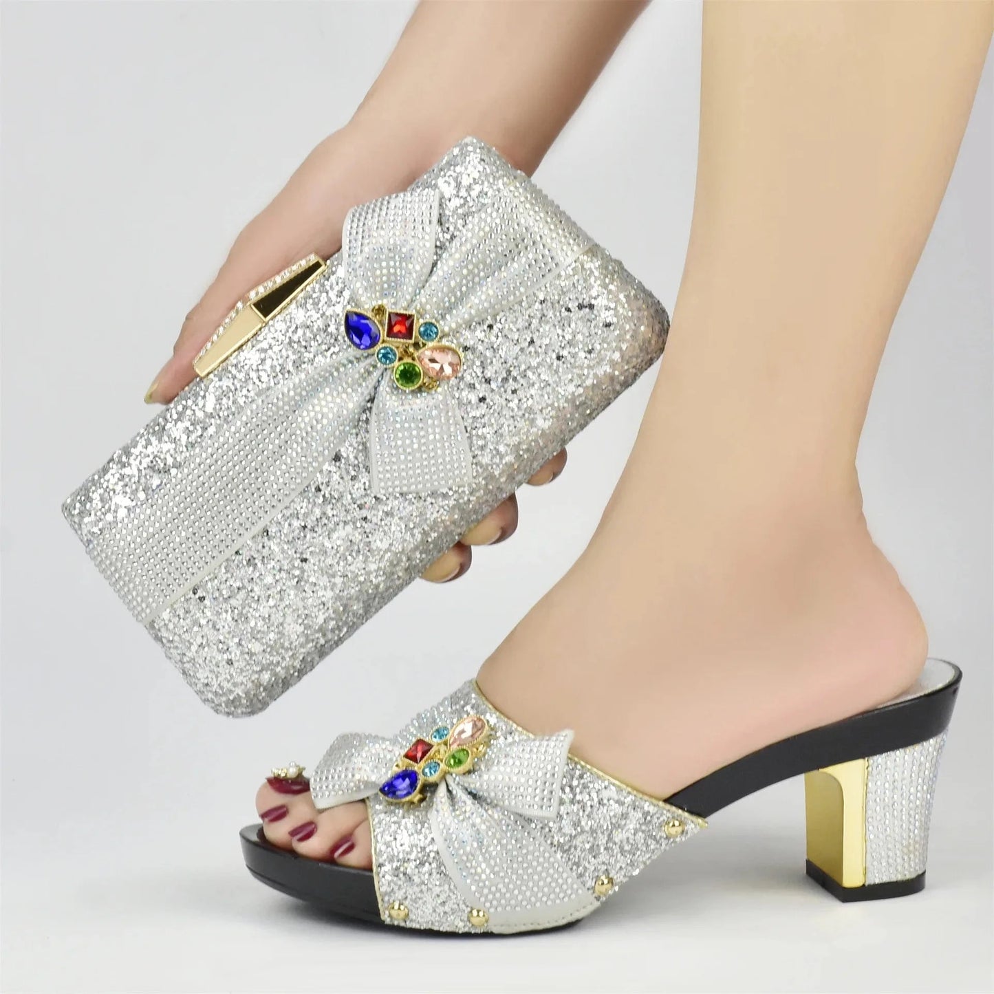 Ladies African Italian Party Women Luxury High Quality Matching Sandal Bag Ang And Sandal Bag Matching Low Heels Sandals