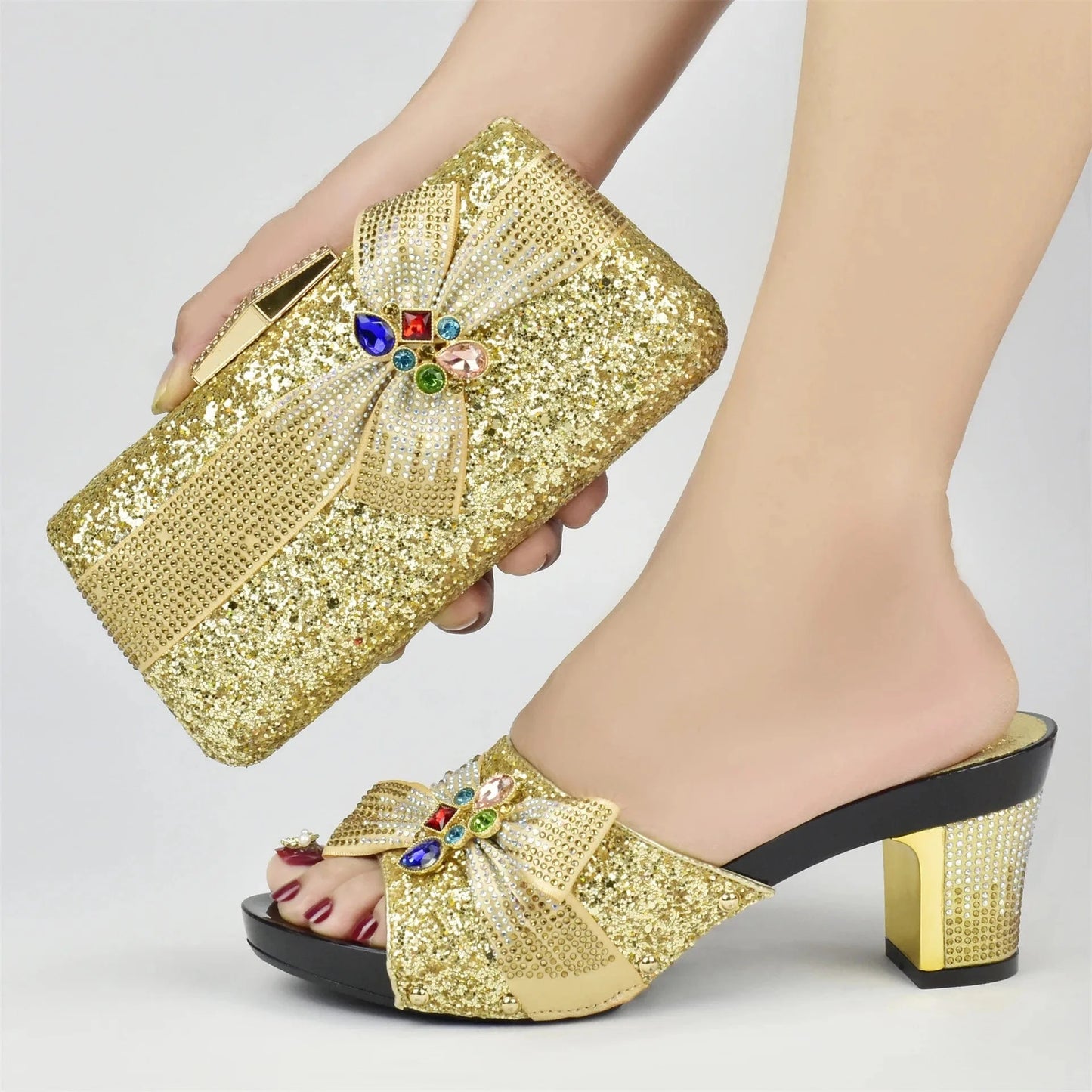 Ladies African Italian Party Women Luxury High Quality Matching Sandal Bag Ang And Sandal Bag Matching Low Heels Sandals