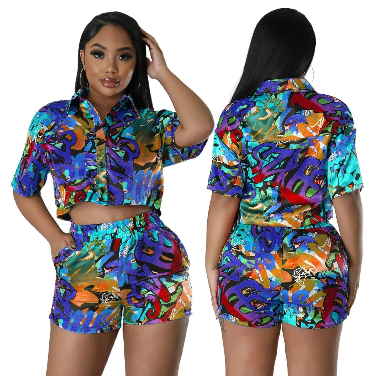 Ladies Casual Wear Short Sets for Women 2023 2 Piece Shorts and Shirt Set Street Crop Tops for Women Graphic Tee Shorts Set