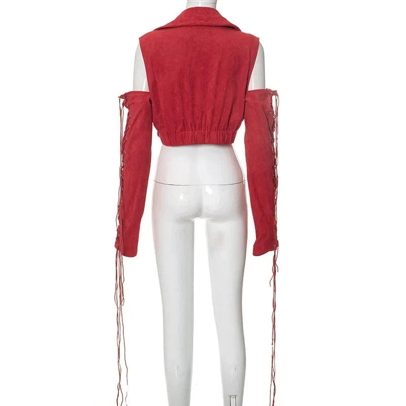 Ladies Fall Jackets 2022 Women Eyelet Strap Coats Winter Streetwear Jacket Solid Lace up Jacket with Cotton