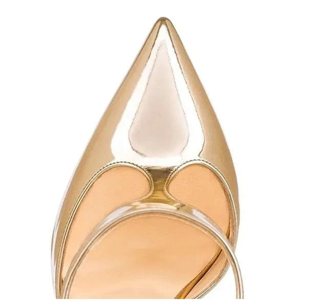 Ladies Pointed T-belt Hollow Shoes Patent Leather High Heel Sandals Women Sexy Ankle Straps Sandals Gold PU Hasp 10cm Rubber