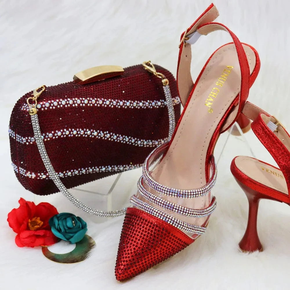 ladies shoes wholesale ladies high heel shoes and full of diamond bag set 2025