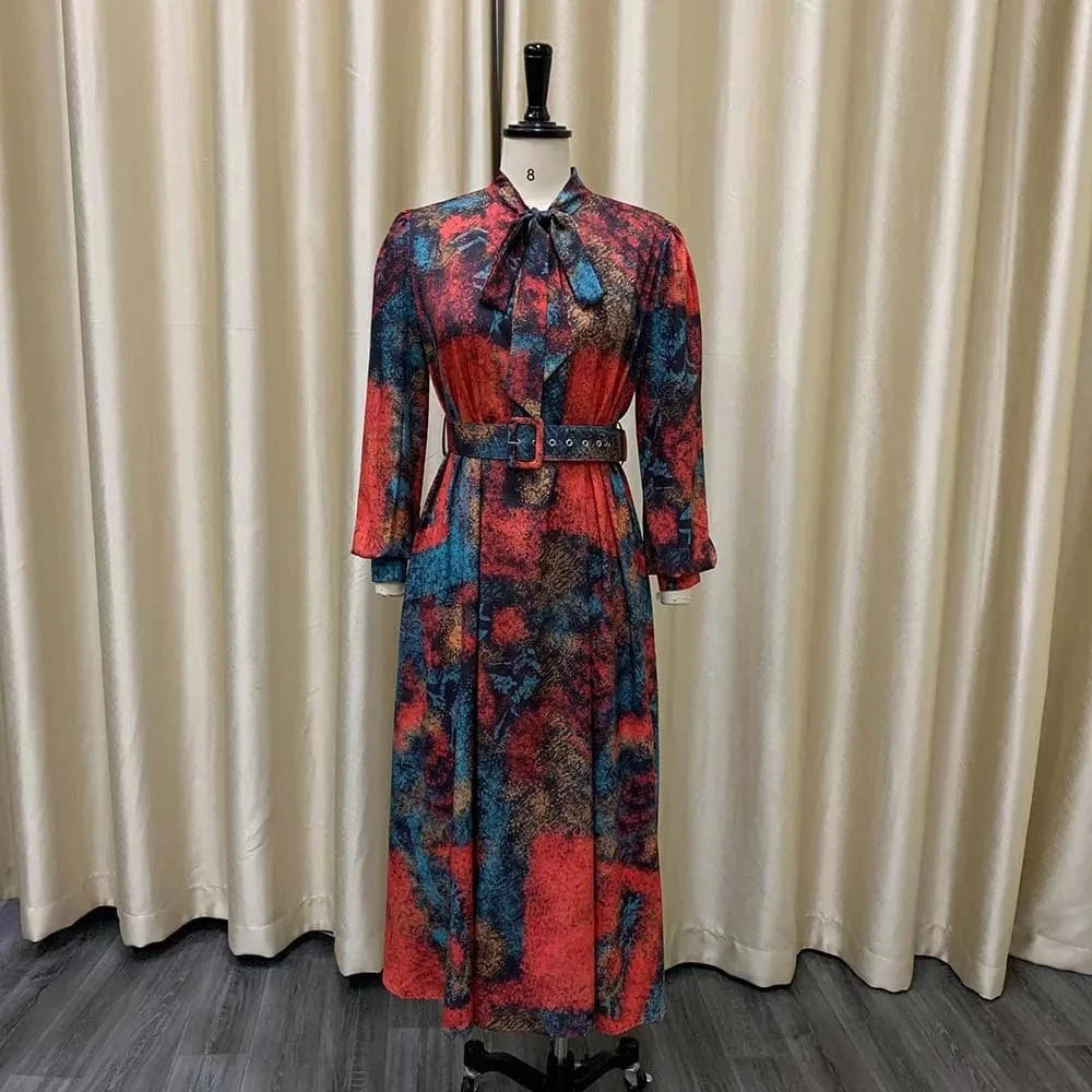 ladies wear woman fall sundress long sleeve modest causal elegant new model plus size midi shirt floral casual dresses for women