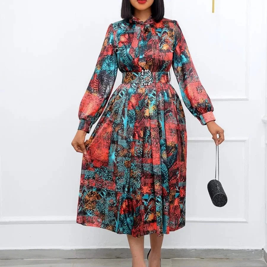 ladies wear woman fall sundress long sleeve modest causal elegant new model plus size midi shirt floral casual dresses for women