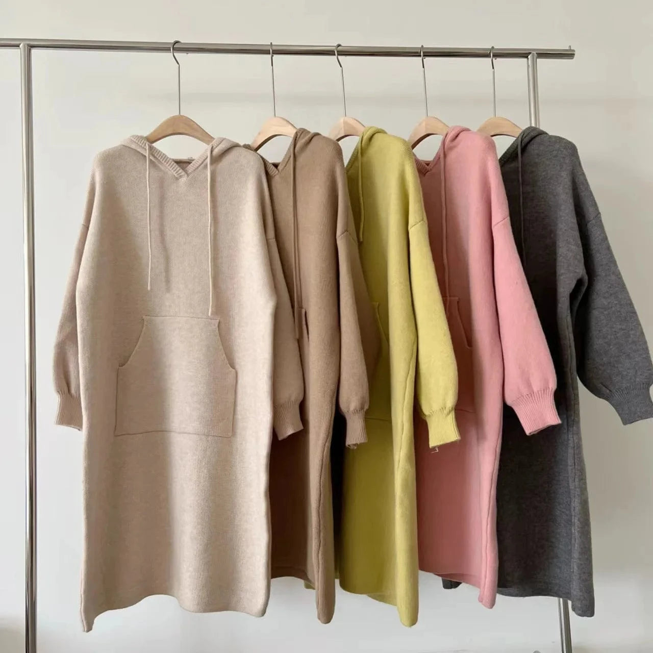 Lady Autumn Casual Hooded Dress Oversized Sweatshirt  Long Sleeve Loose Pocket Split Sweater Dress For Women