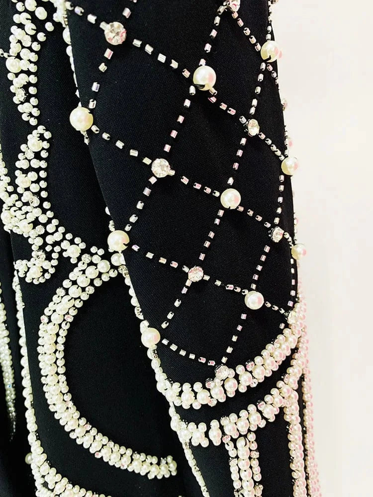 Lady Office Wear Fine Workmanship Rhinestone Beading Shawl Collar Long Sleeve Women Straight Cutting Blazer