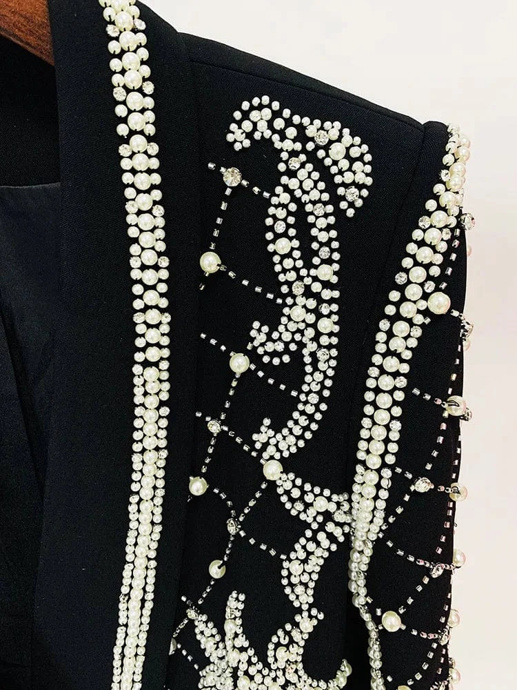 Lady Office Wear Fine Workmanship Rhinestone Beading Shawl Collar Long Sleeve Women Straight Cutting Blazer