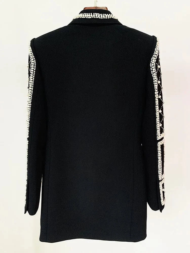Lady Office Wear Fine Workmanship Rhinestone Beading Shawl Collar Long Sleeve Women Straight Cutting Blazer