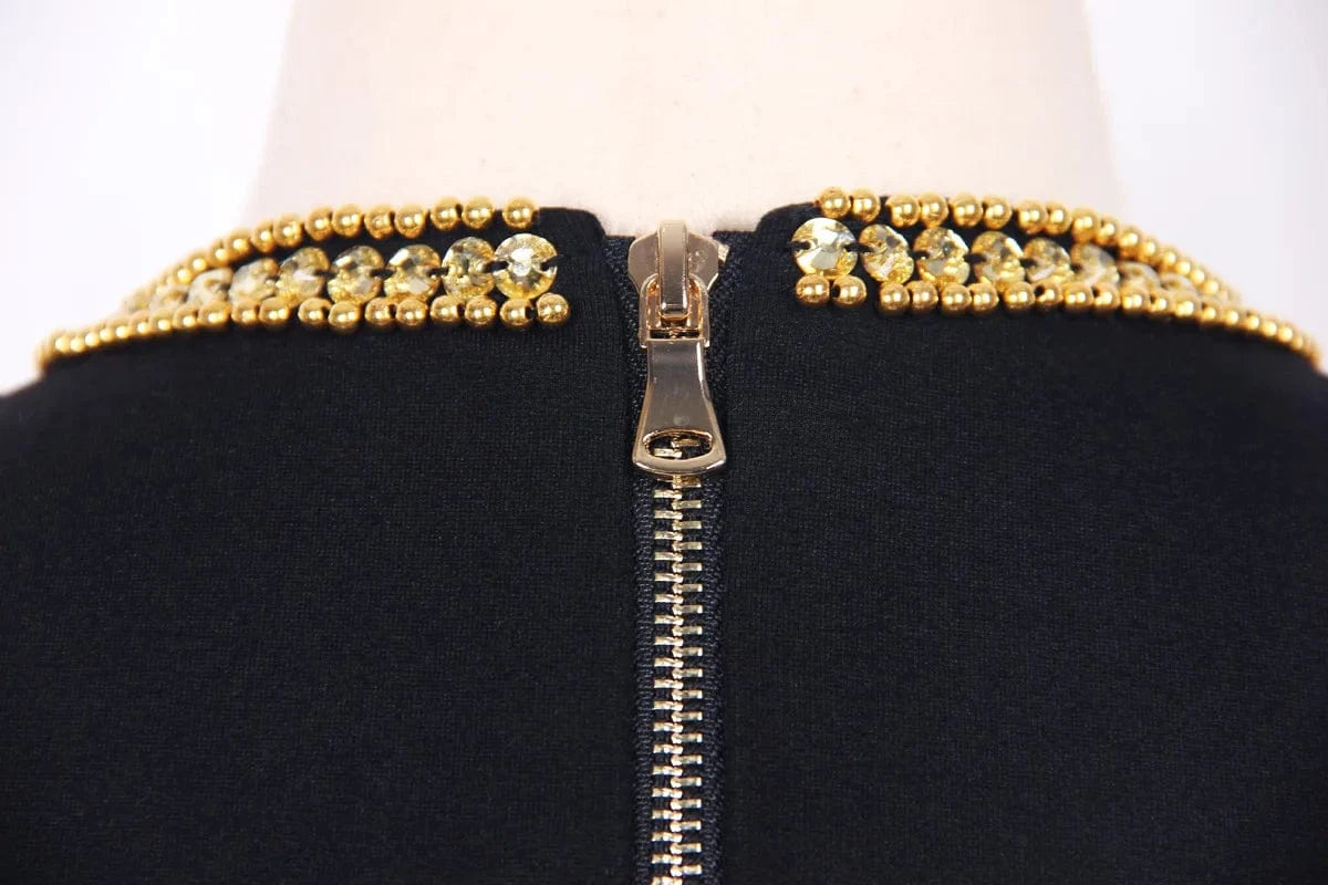 Lady Party Sexy Wear Sleeveless O-neckline Fine Workmanship Beads Sequins Women Mini Short Black Dress