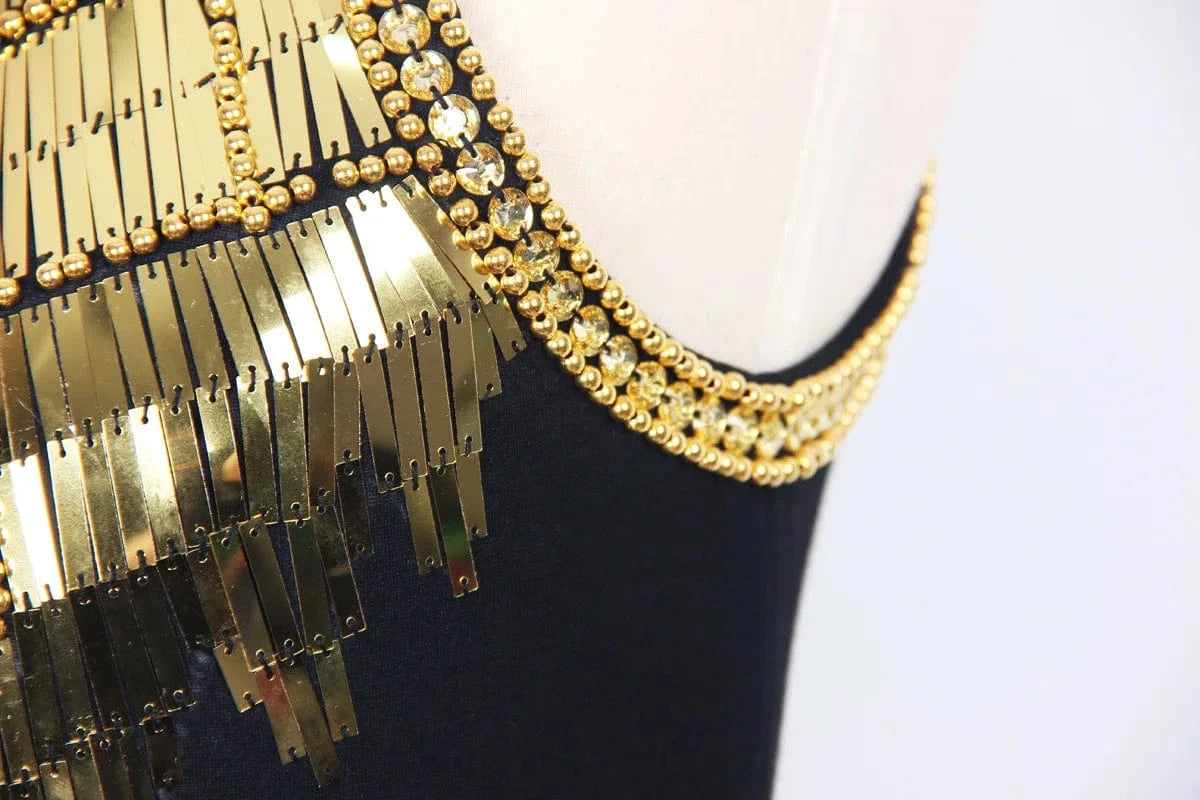 Lady Party Sexy Wear Sleeveless O-neckline Fine Workmanship Beads Sequins Women Mini Short Black Dress