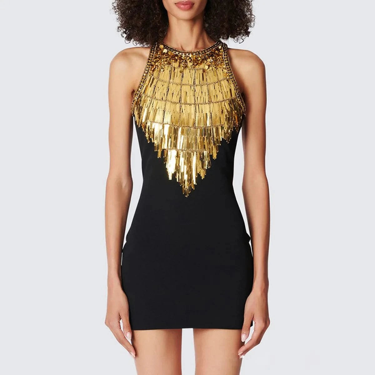 Lady Party Sexy Wear Sleeveless O-neckline Fine Workmanship Beads Sequins Women Mini Short Black Dress