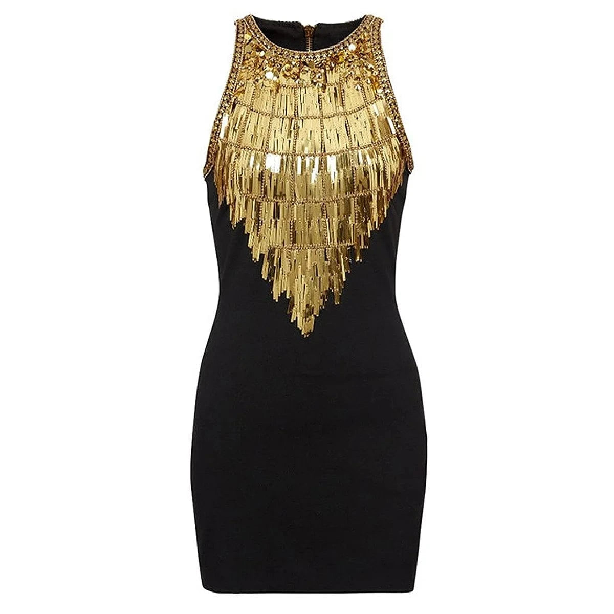 Lady Party Sexy Wear Sleeveless O-neckline Fine Workmanship Beads Sequins Women Mini Short Black Dress