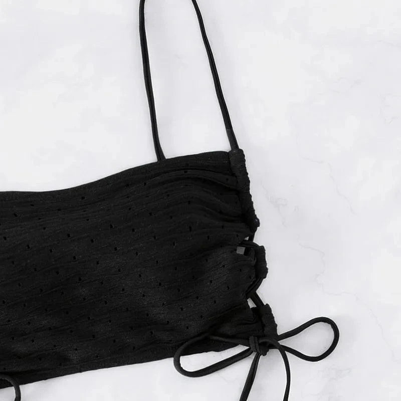 Lady Popular Two Piece Black Swimwear Push-Up High Cut Bikini Sexy High Waist Women Sexy Straps Side Cross Bandage Swimsuit 2024