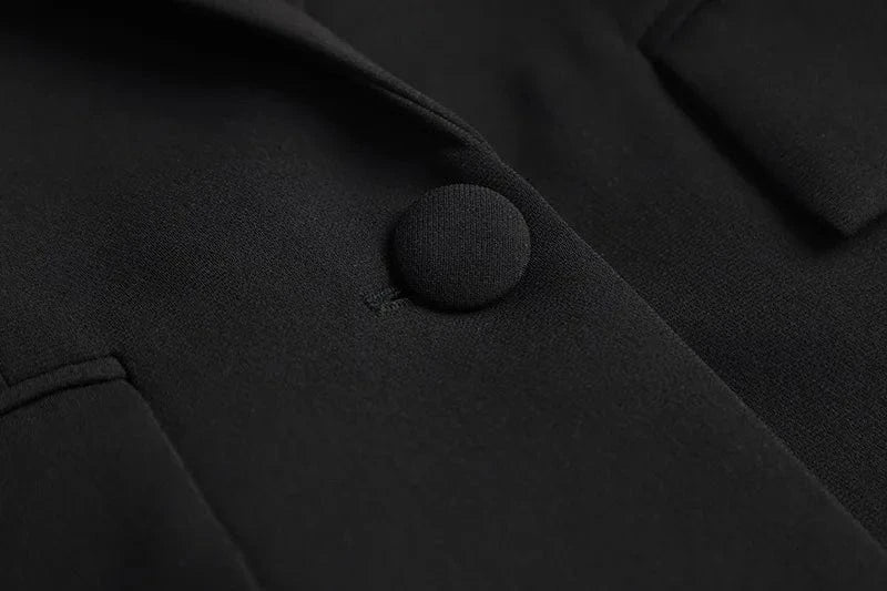 Lady Stylish Fine Workmanship Rhinestone Shoulder Sleeve Office Wear Single Button Blazer Flared Pants  2 Pieces Sets Women