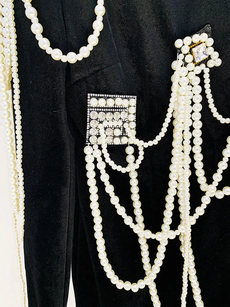 Lady Vintage 2023 Spring Long Sleeve Fine Workmanship Rhinestone Beads Tassel Elegant Mini Slim Fitted Black Dress