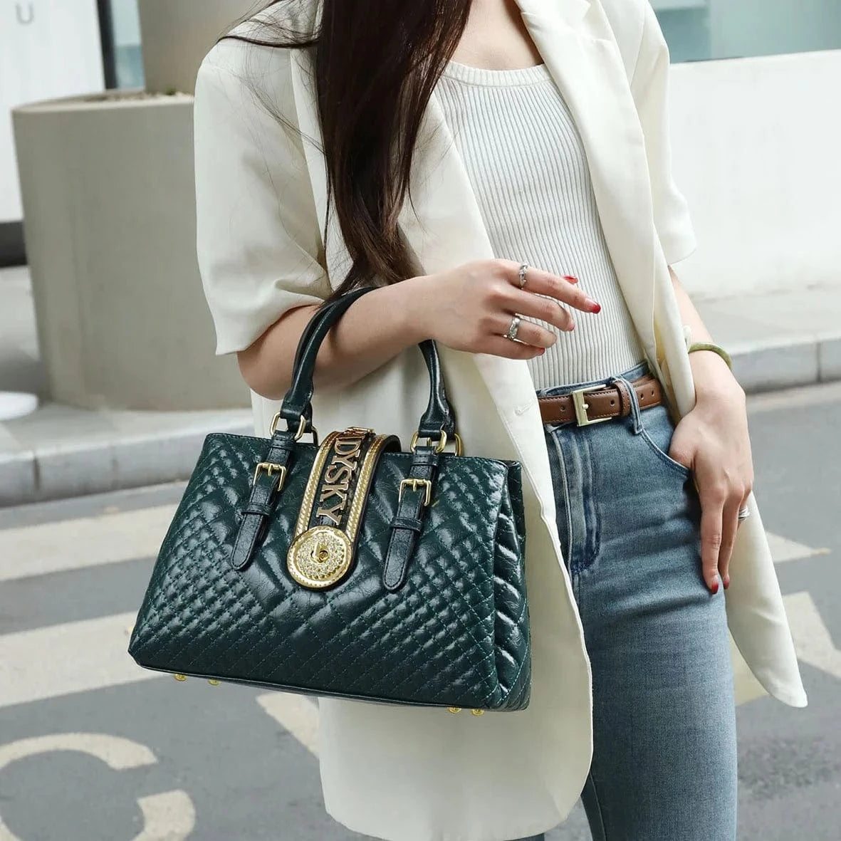 Ladysky 2024 fashion ladies handbag quality super fiber designer bags for women large capacity female hand bag factory 33 cm