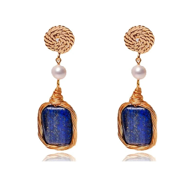 Lapis lazuli Hawaii island style black pearl earrings handmade niche design freshwater pearl earrings jewelry