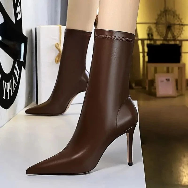 Large Size 43 Botines Para Dama Leather Spike Heel Bootie Shoes Ankle Boots for Ladies