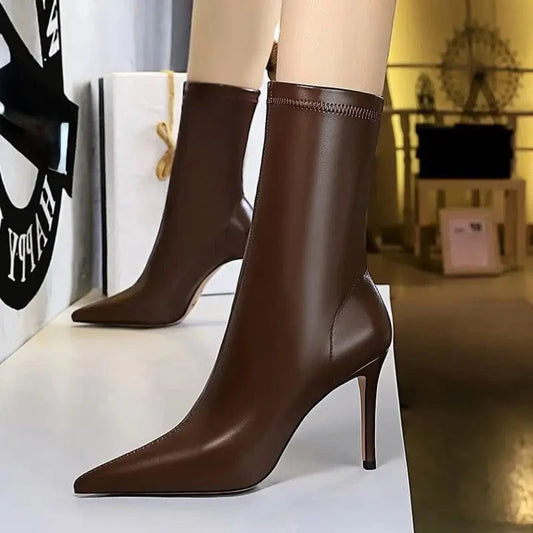 Large Size 43 Botines Para Dama Leather Spike Heel Bootie Shoes Ankle Boots for Ladies