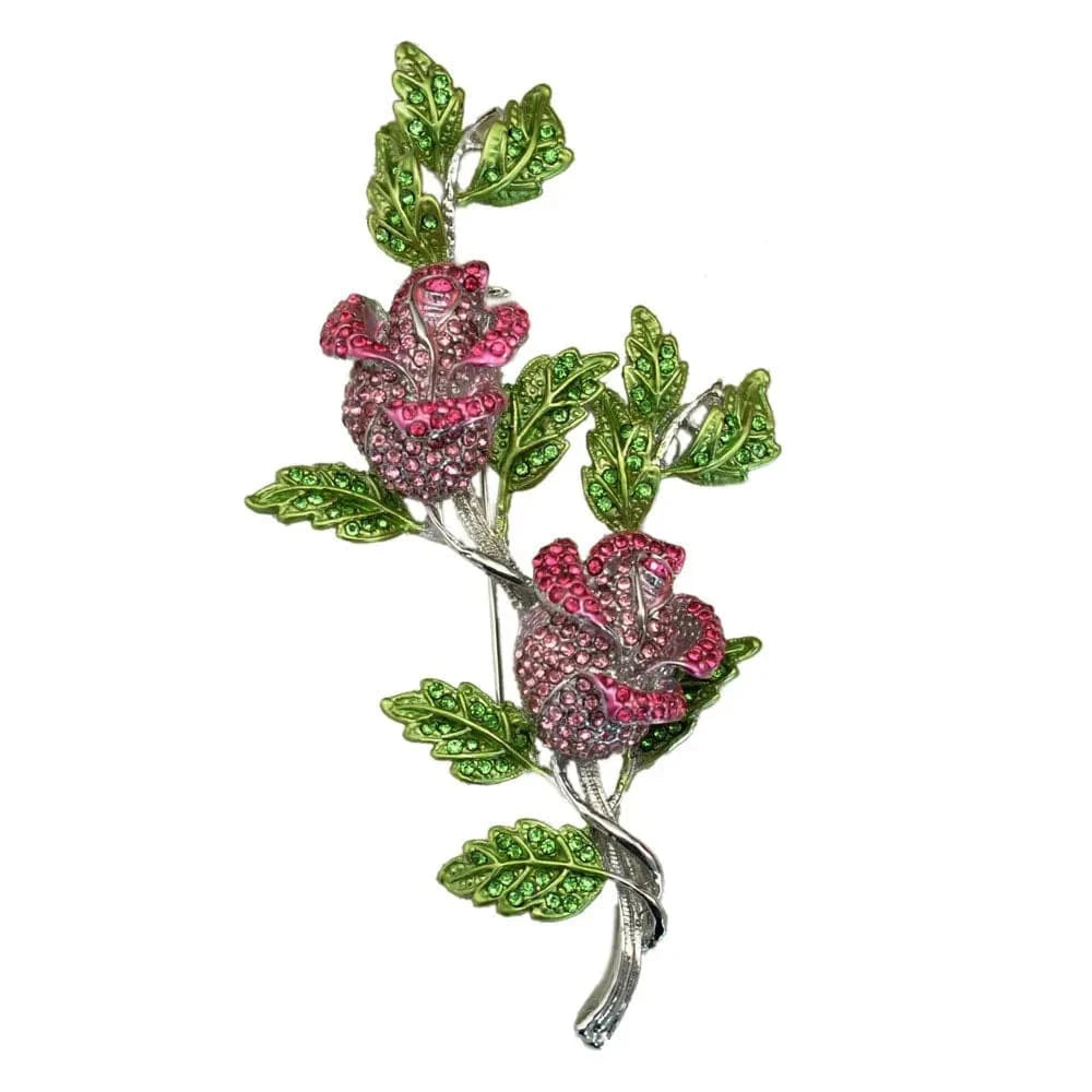Large Size Rose Flower Brooch Women Wedding Jewelry Wedding Fashion Winter Lapel Pin Pink and Green Sorority Crystal Brooches