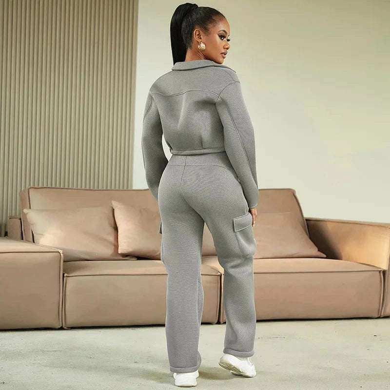 Latest 2023 women fall collection jogger suit set, two piece pant and coat set for sport wear