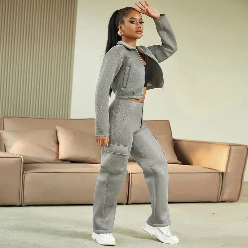 Latest 2023 women fall collection jogger suit set, two piece pant and coat set for sport wear