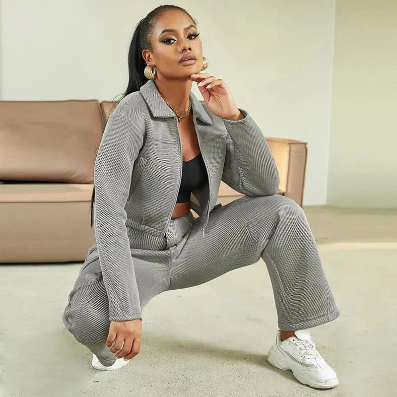 Latest 2023 women fall collection jogger suit set, two piece pant and coat set for sport wear