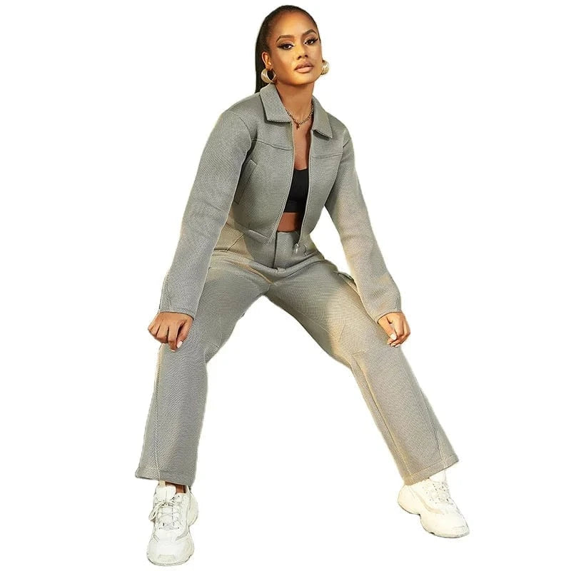 Latest 2023 women fall collection jogger suit set, two piece pant and coat set for sport wear