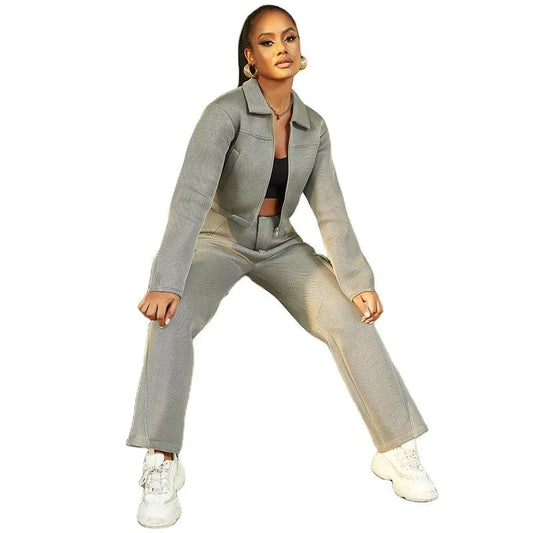 Latest 2023 women fall collection jogger suit set, two piece pant and coat set for sport wear