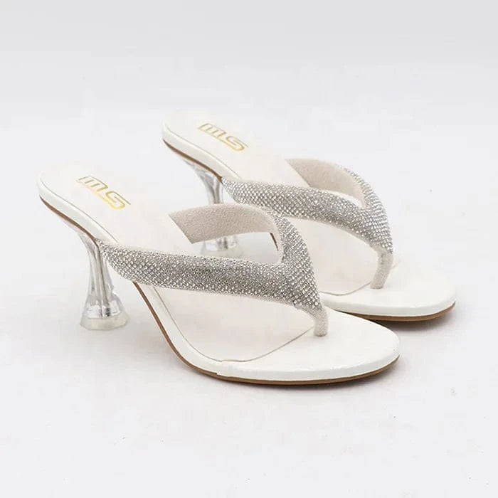 Latest Big Size 42 Party Women Shoes Crystal Heels Solid Color Slippers Outdoor Sandals Diamond Female Flip-Flops Heeled Sandals