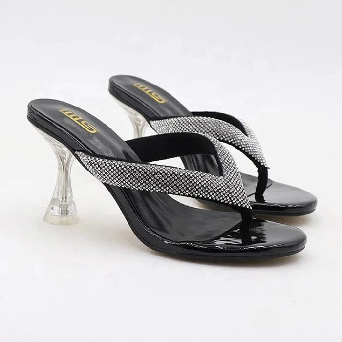 Latest Big Size 42 Party Women Shoes Crystal Heels Solid Color Slippers Outdoor Sandals Diamond Female Flip-Flops Heeled Sandals