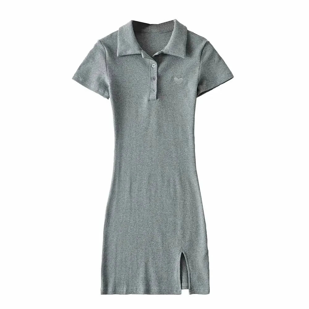 Latest Designs Summer Solid  Print Stand Collar Button Bodycon High Slit  Casual Dresses Women