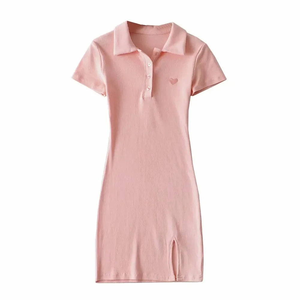 Latest Designs Summer Solid  Print Stand Collar Button Bodycon High Slit  Casual Dresses Women