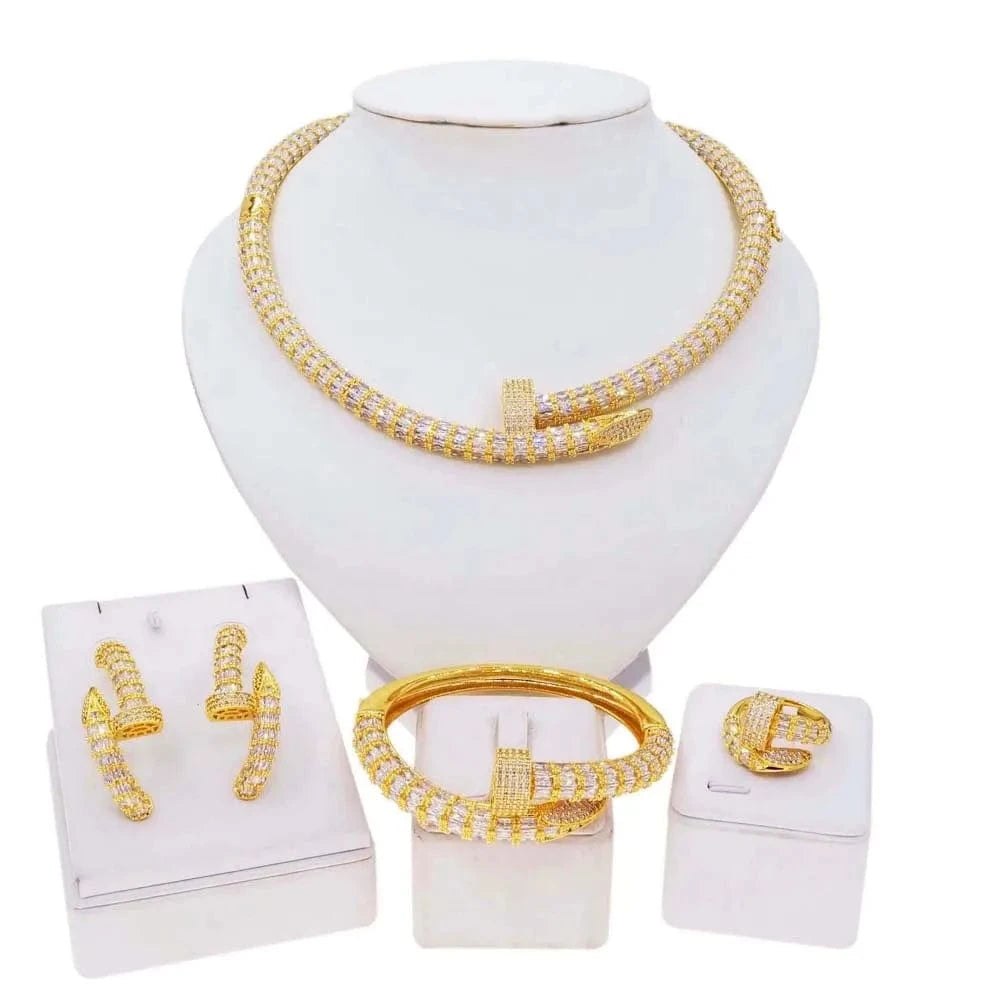 Latest Fashion Diamond Zircon Gold Plated Copper Wedding Jewelry Set Bridal Birthday Party Gift Wholesale Factory Jewels
