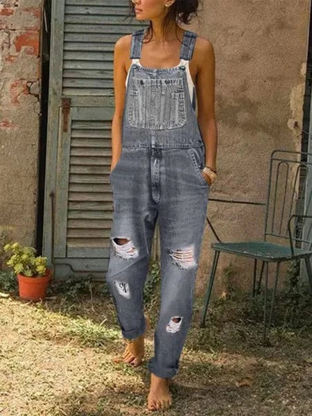Latest Hot Selling Fashion Versatile Jean Jumpsuits Women Wide Leg Overalls Loose Strap 5XL Pants Denim Jumpsuit Women