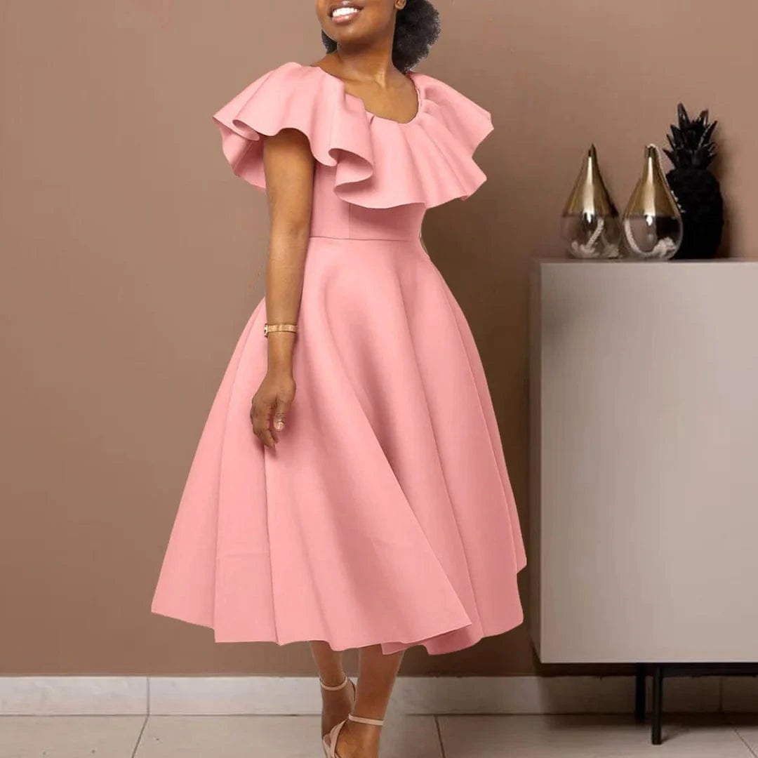 Latest Pink Design Summer Evening Dress Wedding Bridesmaid Clothing Sexy A Line Short Sleeve Pleated Dresses