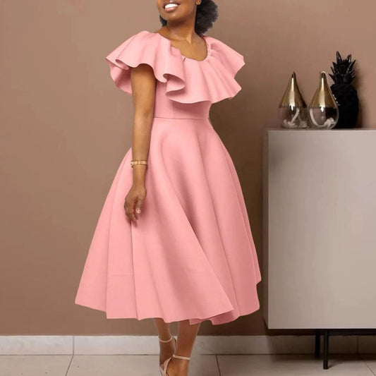 Latest Pink Design Summer Evening Dress Wedding Bridesmaid Clothing Sexy A Line Short Sleeve Pleated Dresses