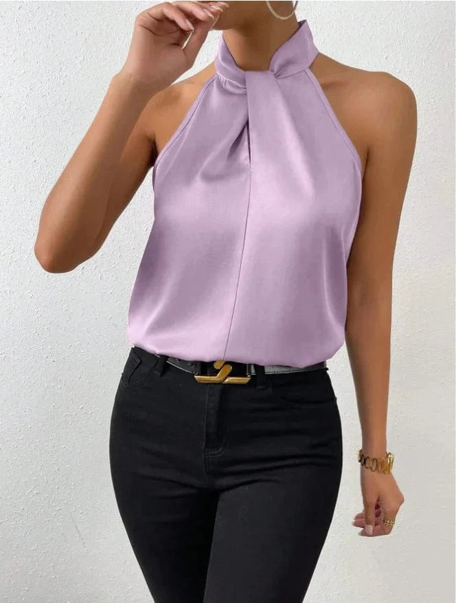 lavender / M Women's Tops 2025 Summer New European and American Clothes Satin Halter Sleeveless Vest Sexy Commuting Satin Simulated Silk Top