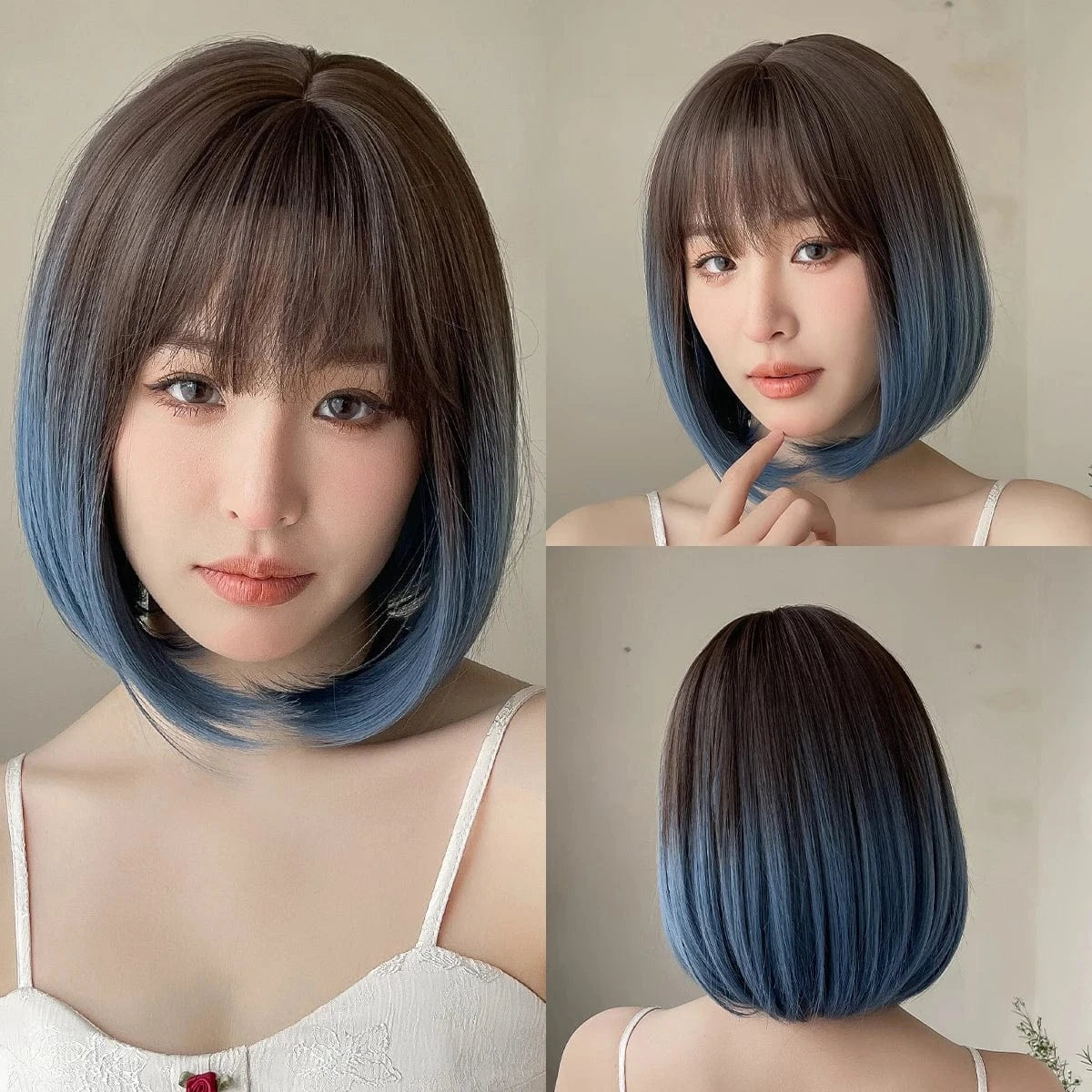LC6228-1 Factory Outlet Black Brown Bob Synthetic Wigs with Bangs Short Straight Daily Wig for Women Party Lolita Natural Looking Hair