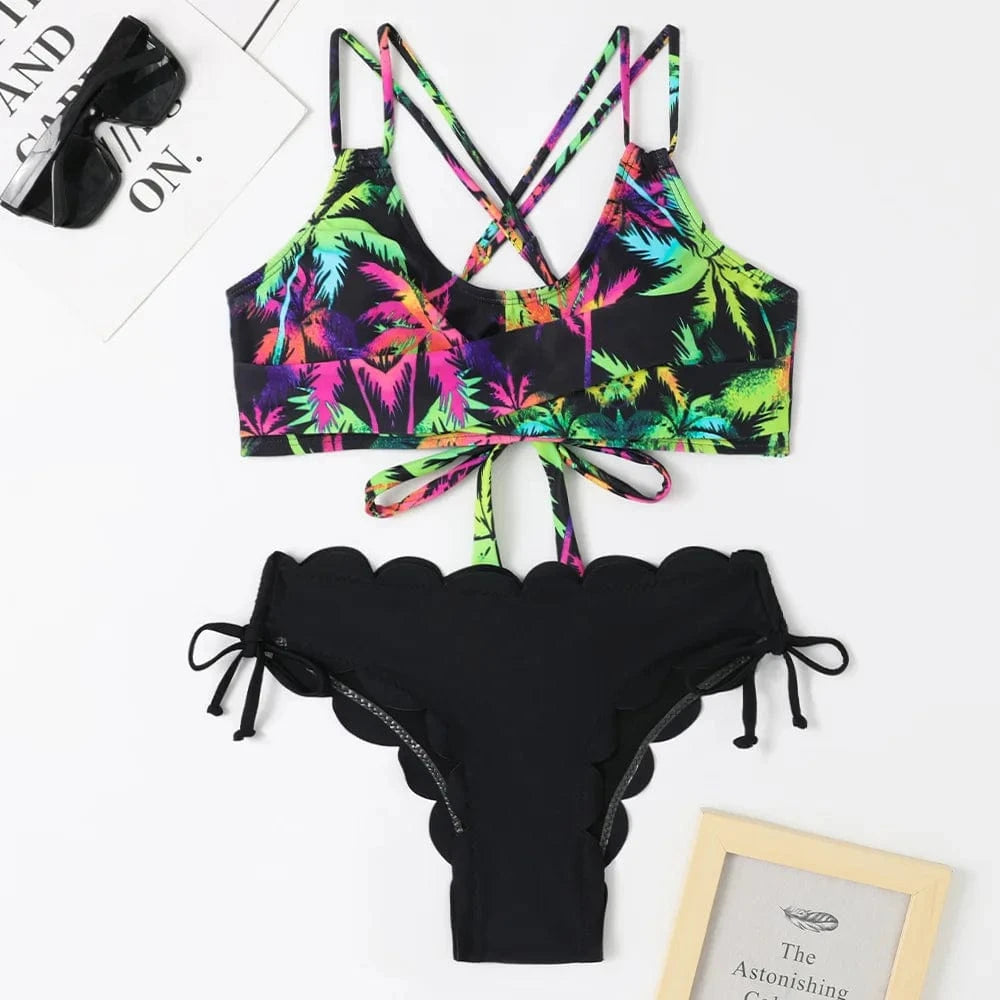 Leaf Print High Waist Push Up Bikini Set Swimwear Women Bandage Two Pieces Swimsuit 2024 Sexy Female Sports Bathing Suit
