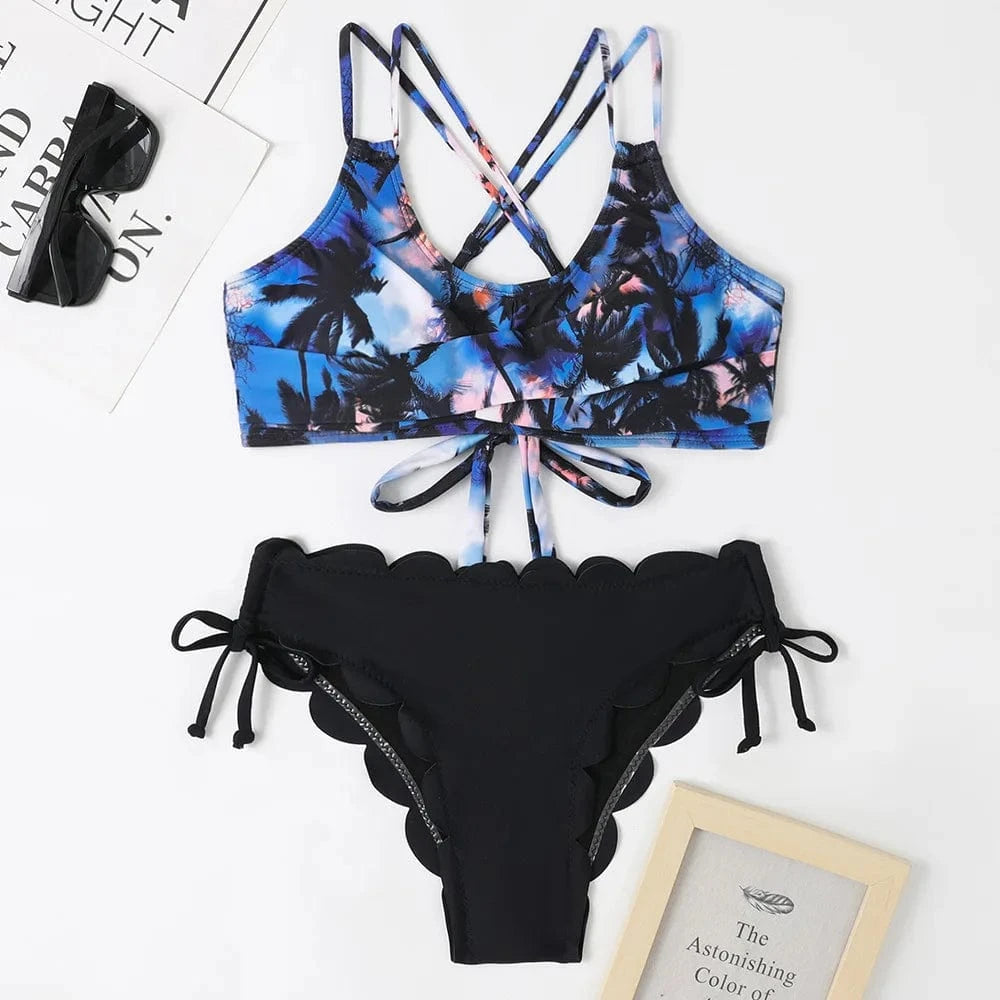 Leaf Print High Waist Push Up Bikini Set Swimwear Women Bandage Two Pieces Swimsuit 2024 Sexy Female Sports Bathing Suit