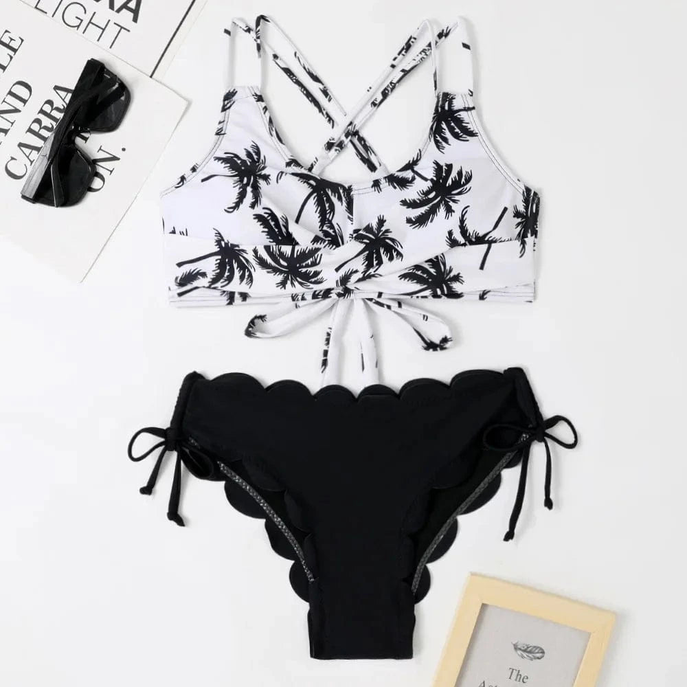 Leaf Print High Waist Push Up Bikini Set Swimwear Women Bandage Two Pieces Swimsuit 2024 Sexy Female Sports Bathing Suit