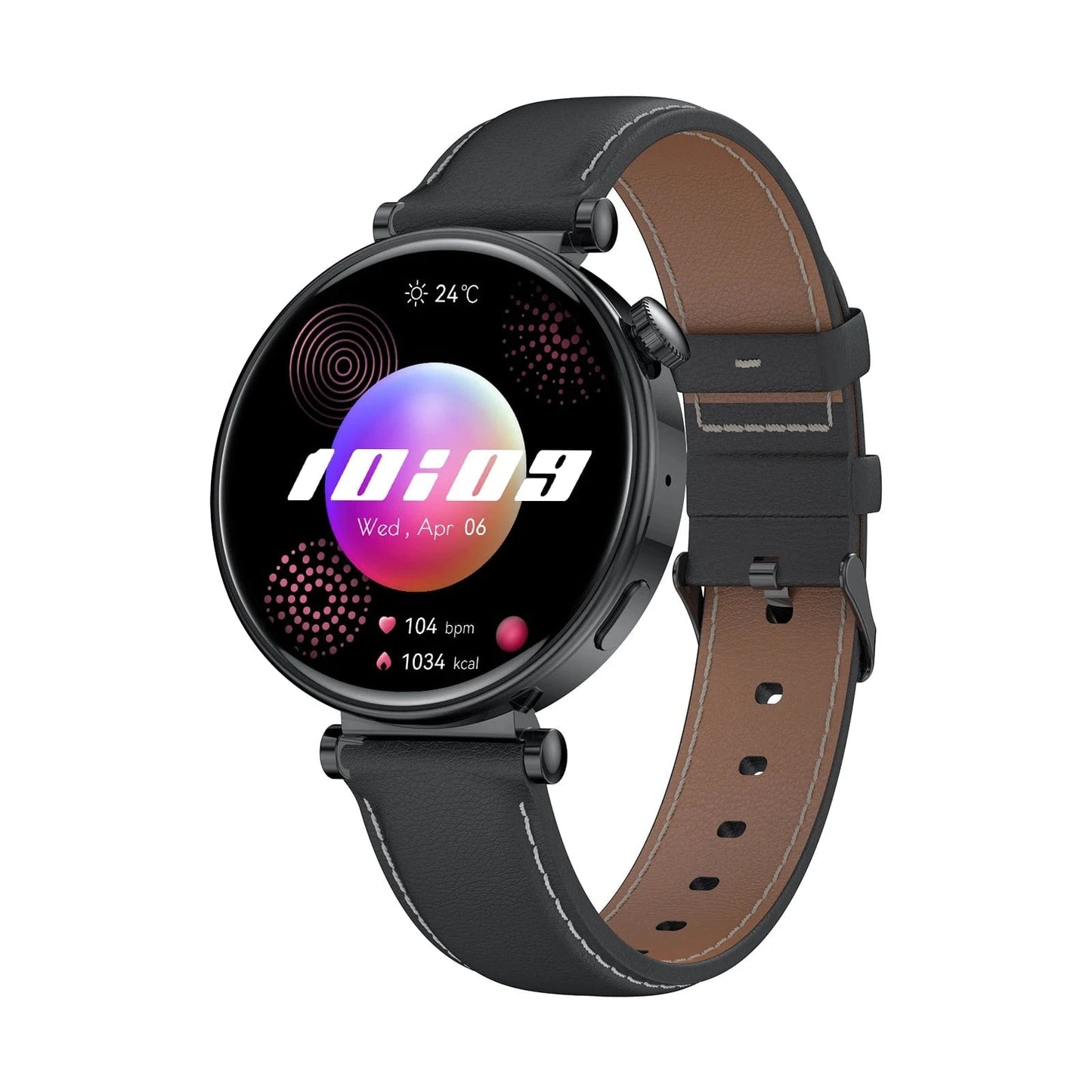 Leather band-Black 2024 Hot sale HD AMOLED screen smart watch IP68 waterproof health monitor smart watches elegant women smartwatch